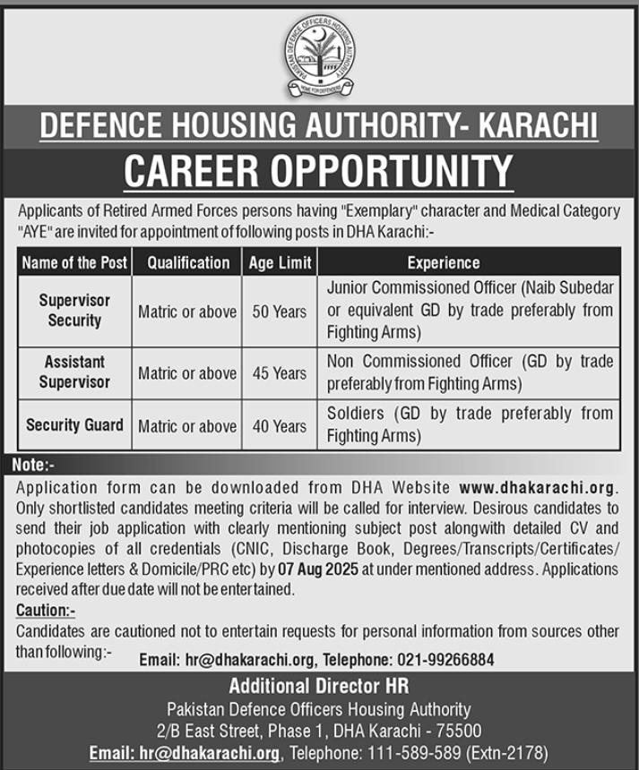 Defence Housing Authority DHA Karachi Jobs 2025