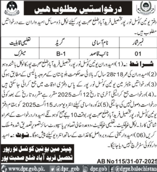 Union Council Fareedabad Job 2025
