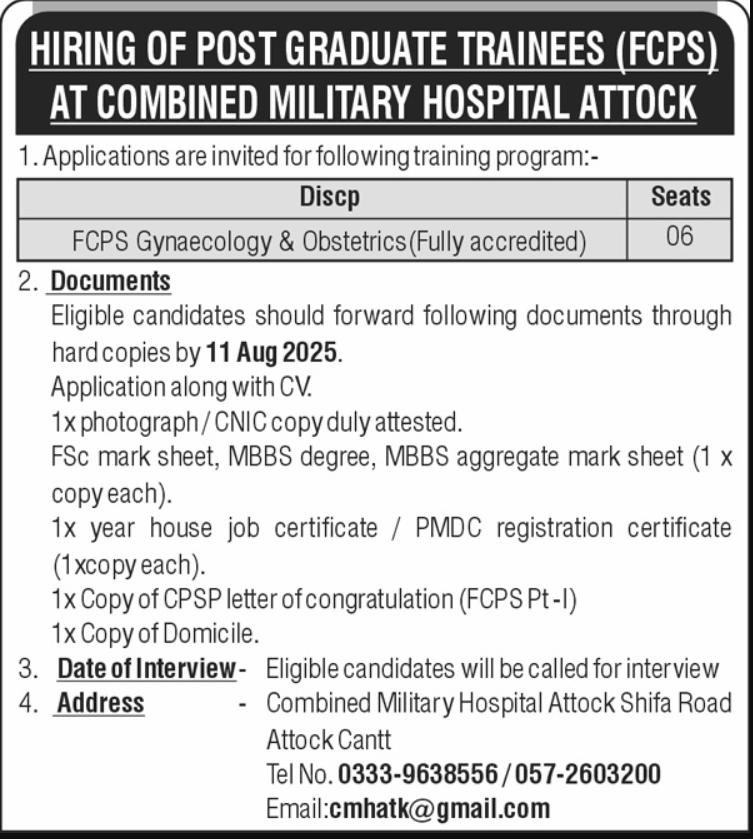 Combined Military Hospital CMH Jobs 2025