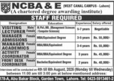 National College of Business Administration And Economics Apply Jobs 2025