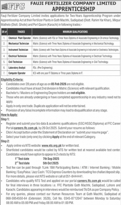 Fauji Fertilizer Company Limited Karachi Apply Jobs 2025